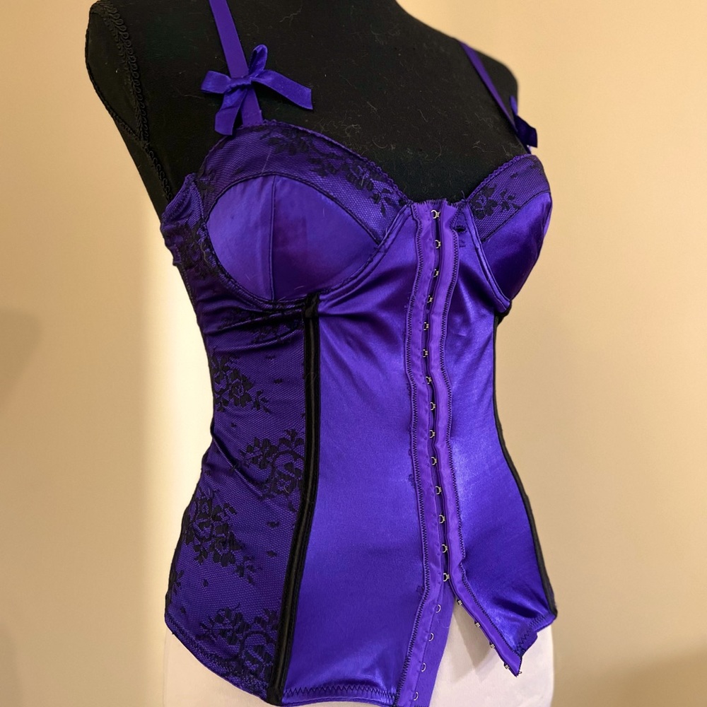 Satin purple and black lace corset